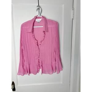 Vintage Y2K 90s Allison Taylor Bubblegum Pink Ruffle Fairy Indie Boho Blouse XL